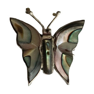 Vtg Taxco Signed .925 Sterling Abalone Small Butterfly Pin Brooch